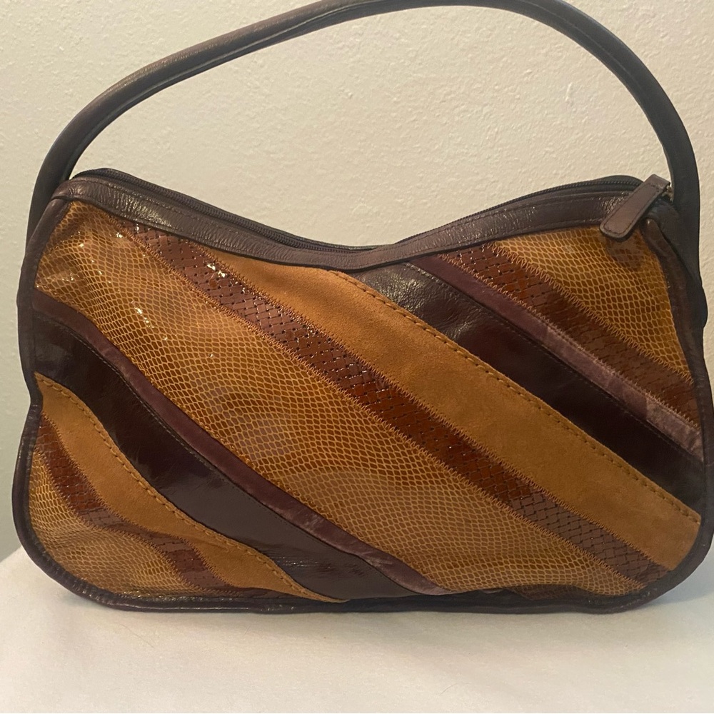 Kate Landry Brown and Tan Patchwork Leather Shoulder Bag